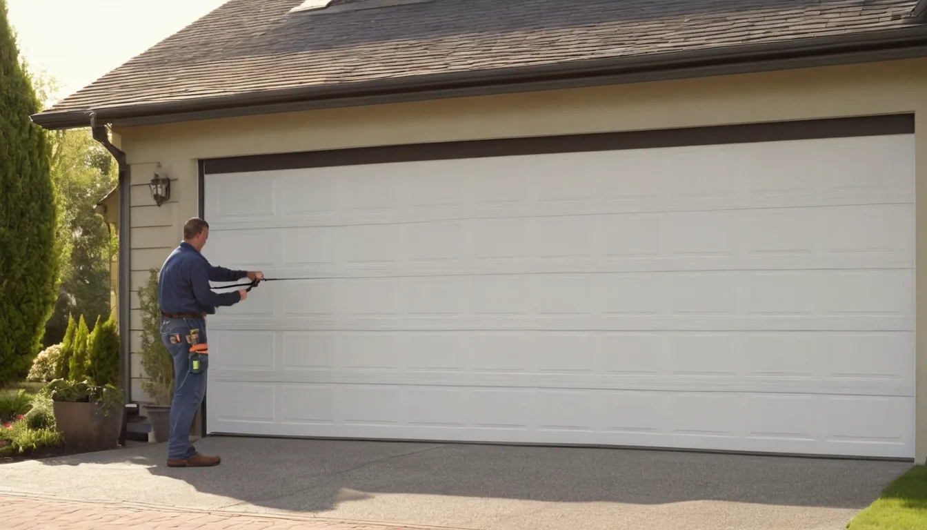 A garage door provider inspecting a garage door on a home in Salem Lakes